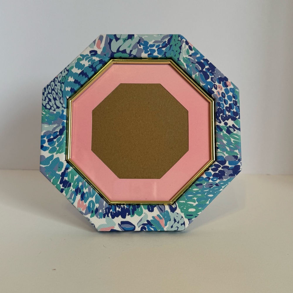 Lilly Pulitzer Pink and Blue Octagonal Frame Turquoise Oasis wave after wave